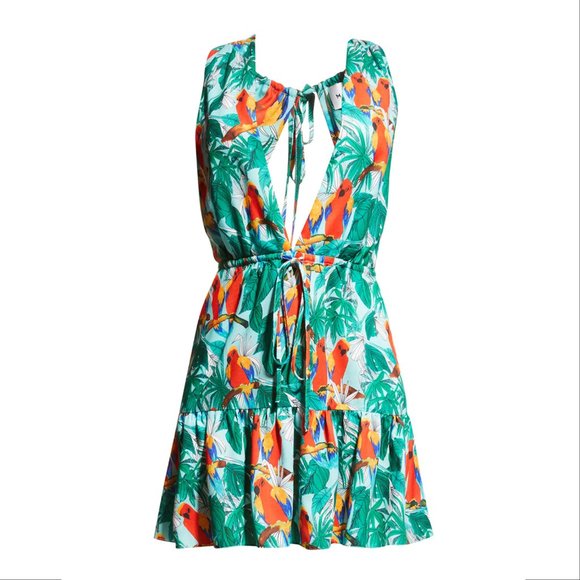 MILLY Cabana Frankie Parrot V Neck Mini Swim Cover Up DRESS Size L NEW $395 - Picture 2 of 13